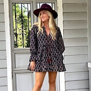 Modern Soul Pink and Gray Long Sleeve Sundress 100% cotton
